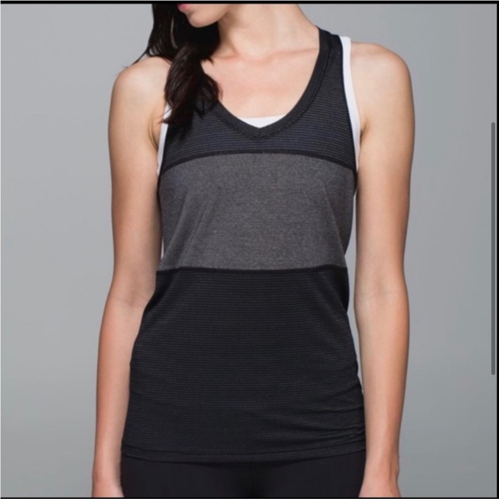 Lululemon Women's Gray and Black Swiftly Tank Top Size 4